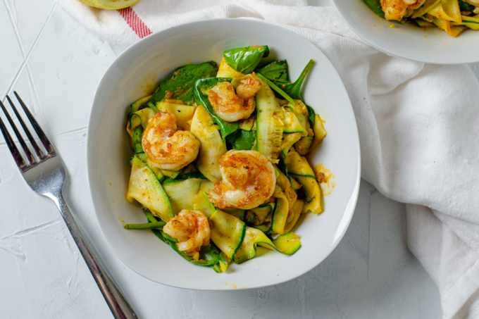 Shrimp & Zoodles with Roasted Pink Pepper Sauce